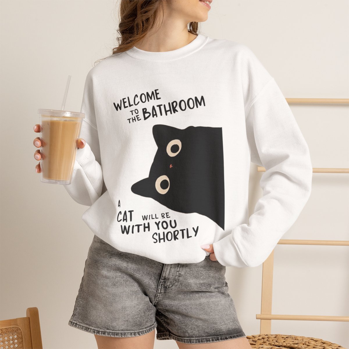 a5896k.jpg Unisex Funny Black Cat Bathroom Rug - Cute Cat Lover Home Decor Gift White
