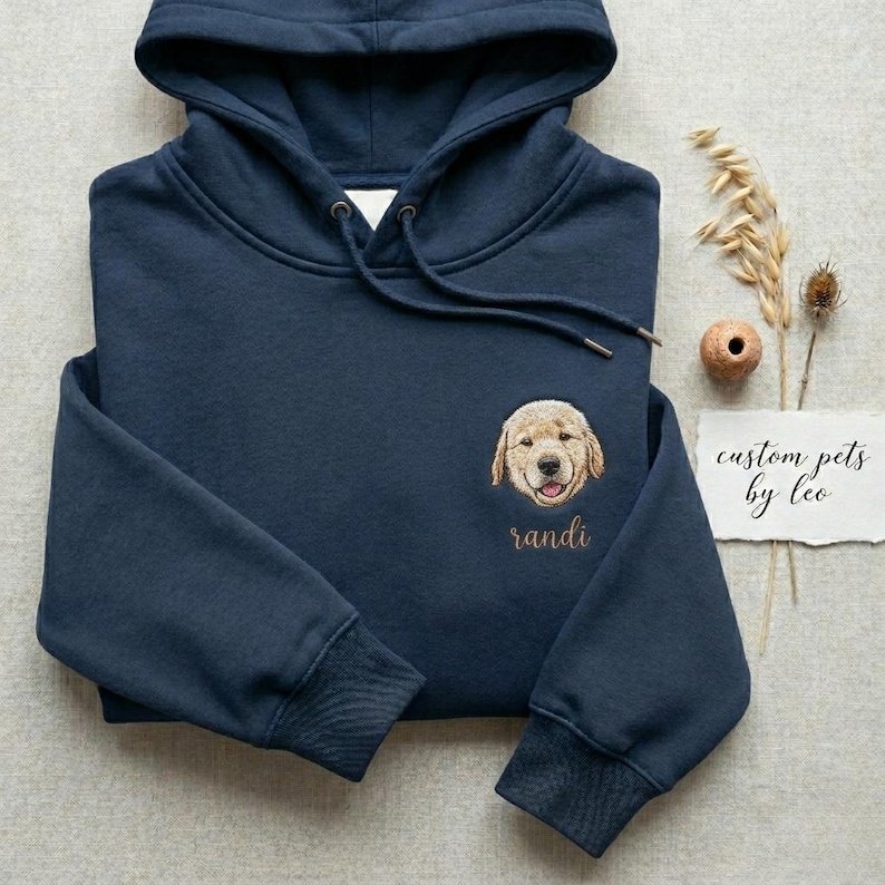 Unisex Custom Pet Portrait Embroidered Hoodie, Personalized Dog or Cat Photo Swearshirt, Pet Lover Gift, Dog Mom Mothers Day Gift, Cat Dad Pullover Maroon