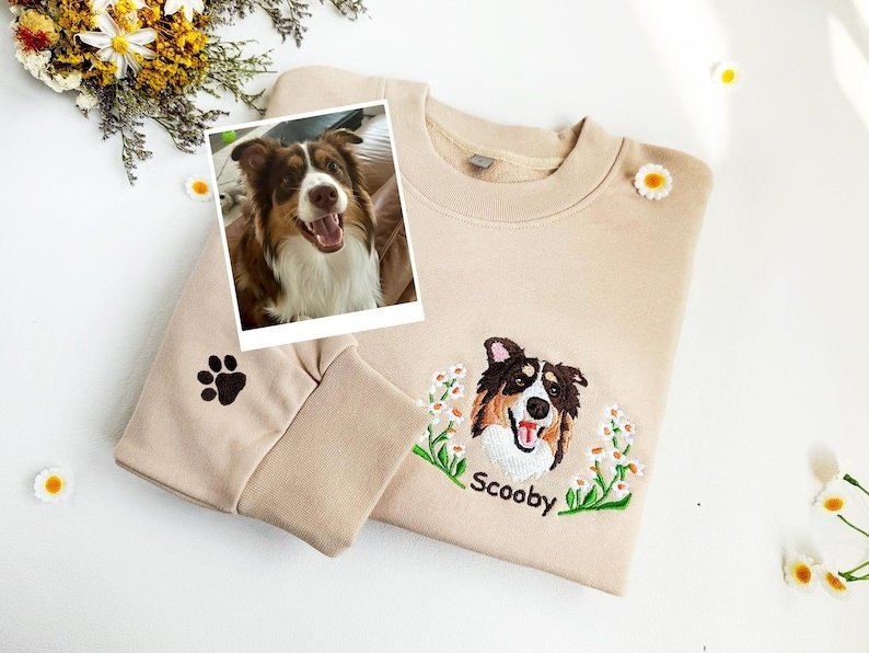 Unisex Embroidered Pet Sweatshirt for Women,Custom Dog Face Embroidered Sweatshirt,Custom Pet Hoodie,Gift for Pet Lovers,Mother's Day Gift 2026 Dark Heather