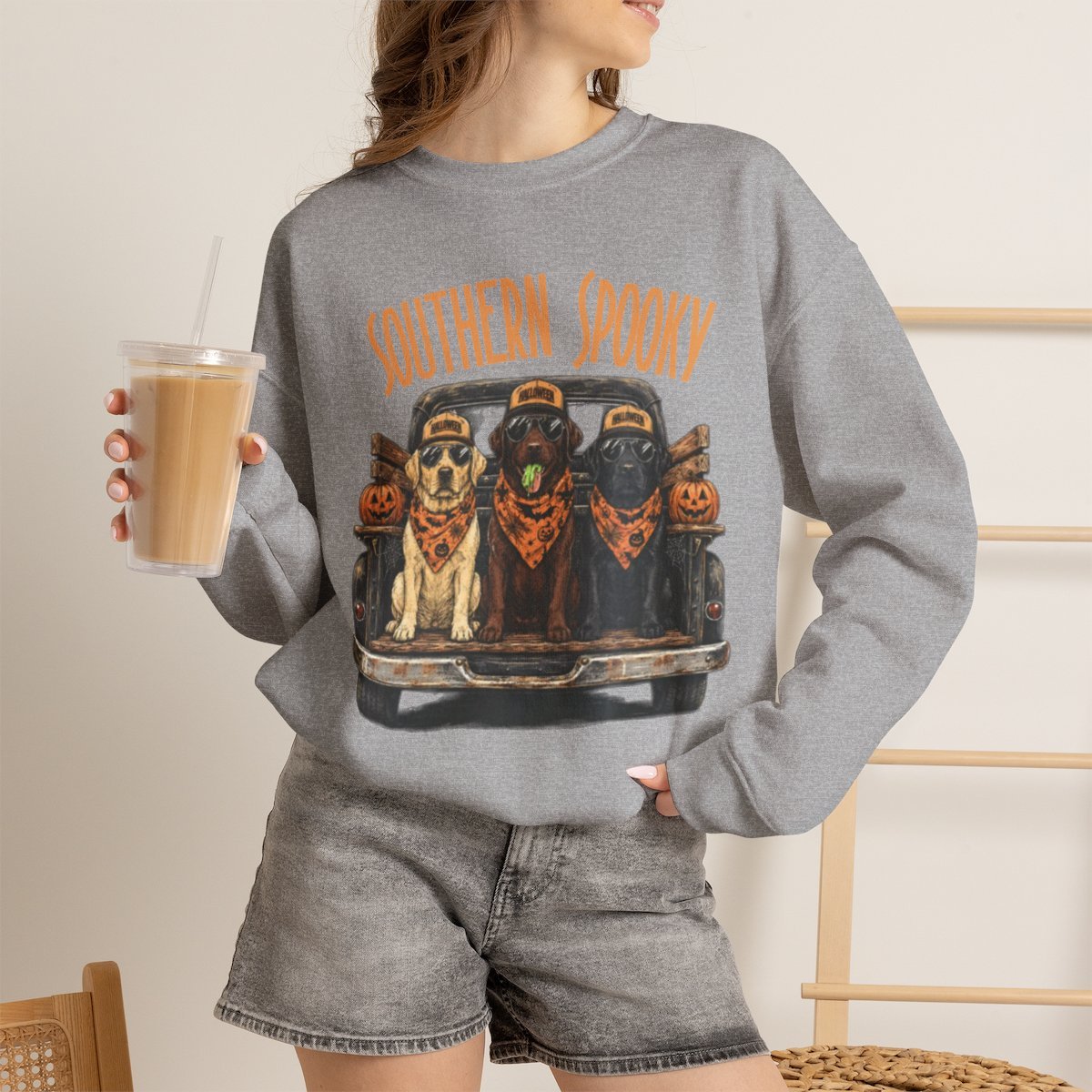 Unisex Southern Spooky Labrador Halloween Sweatshirt for Dog Lovers Sport Grey