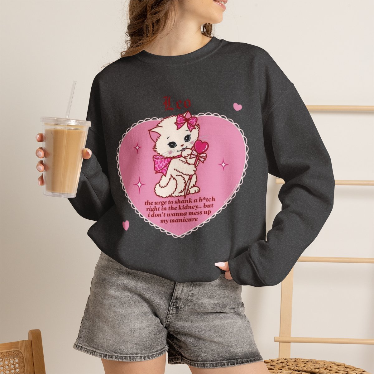 Unisex Funny Cat Meme Sweatshirt Kawaii Grunge Aesthetic Gift Dark Heather