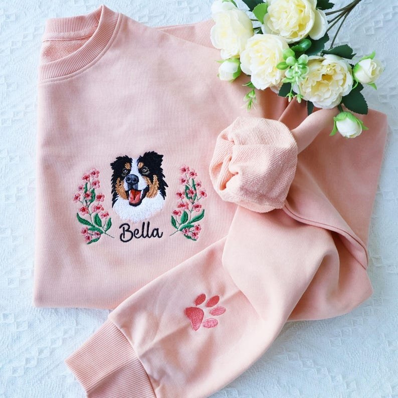 Unisex Pet Christmas Embroidered Sweatshirt Using Photo, Custom Dog Sweater, Embroidered Cat Crewneck gift for Pet Owner, Personal Pet Gifts Maroon