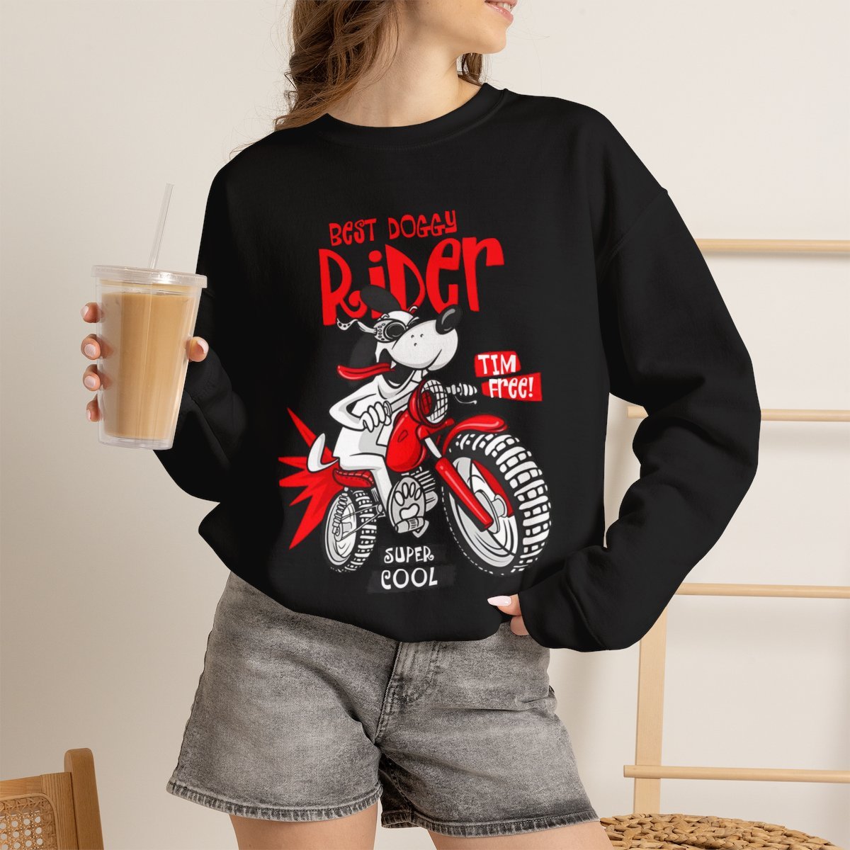 Cool Biker Dog Unisex Sweatshirt | Retro Graphic Dog Lover Gift Black