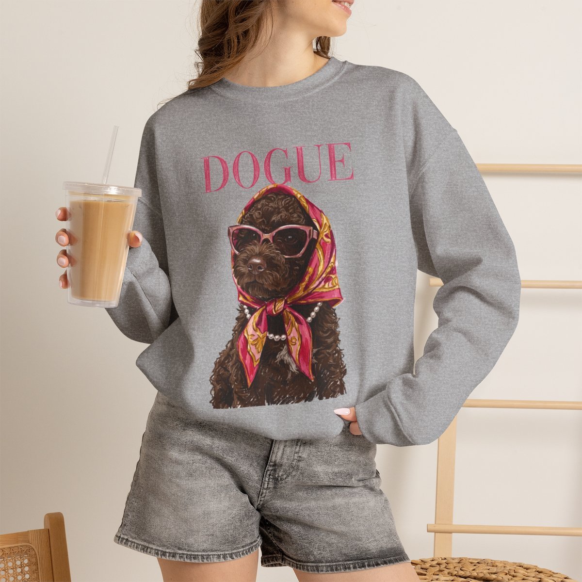 Funny Dogue Fashion Poodle Unisex Sweatshirt | Cozy Dog Lover Gift Sport Grey