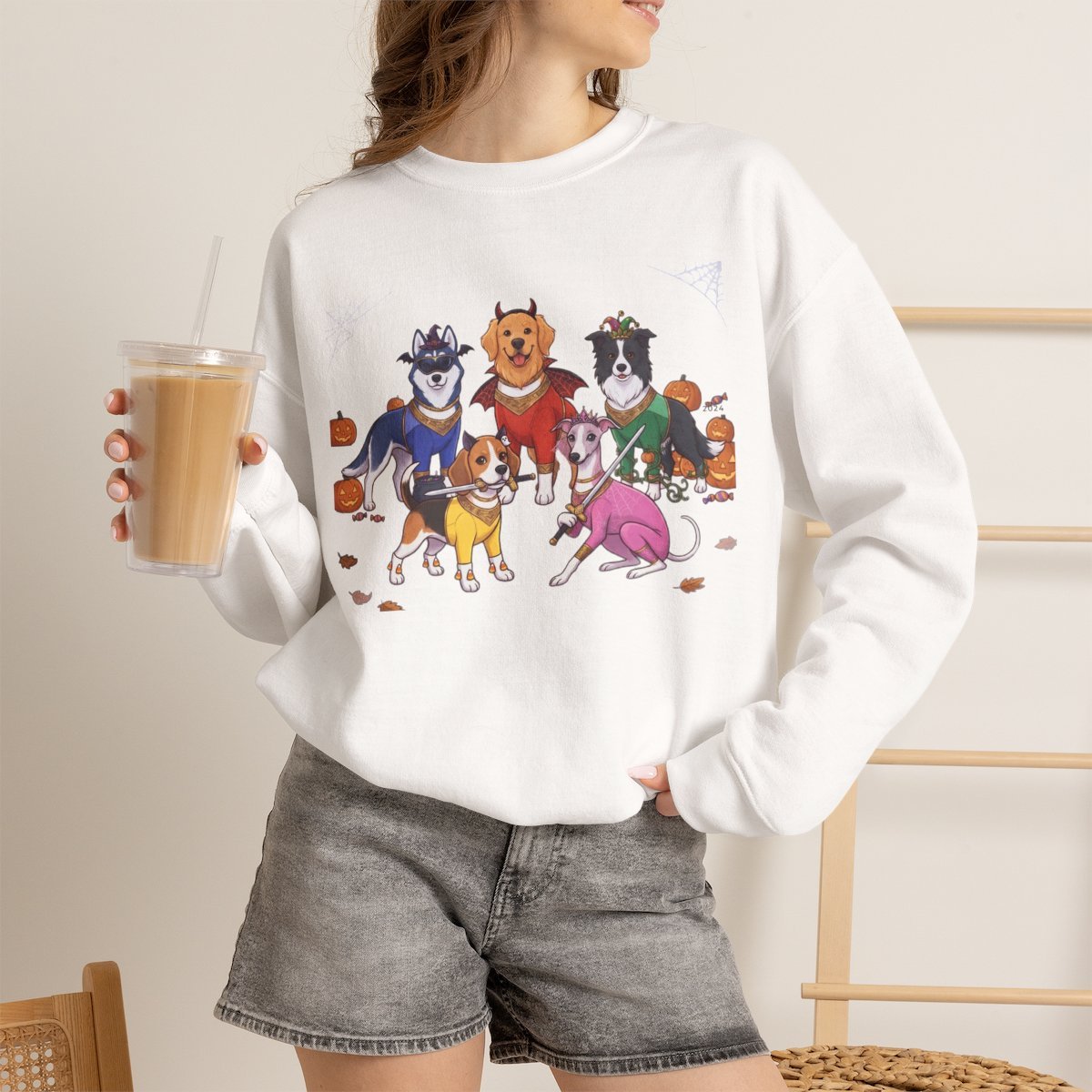 Spooky Dog Halloween Unisex Sweatshirt for Pet Lovers White