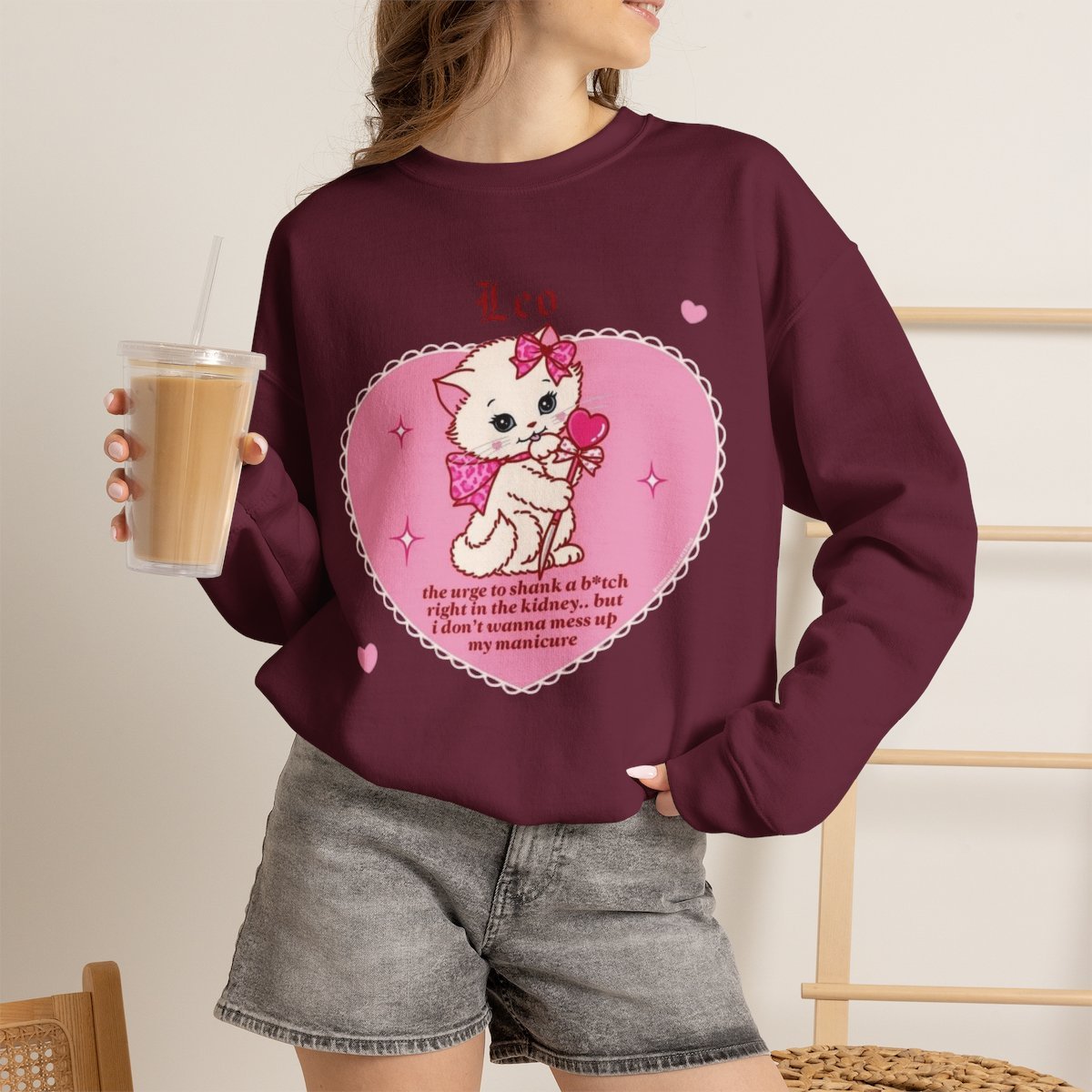 Unisex Funny Cat Meme Sweatshirt Kawaii Grunge Aesthetic Gift Maroon
