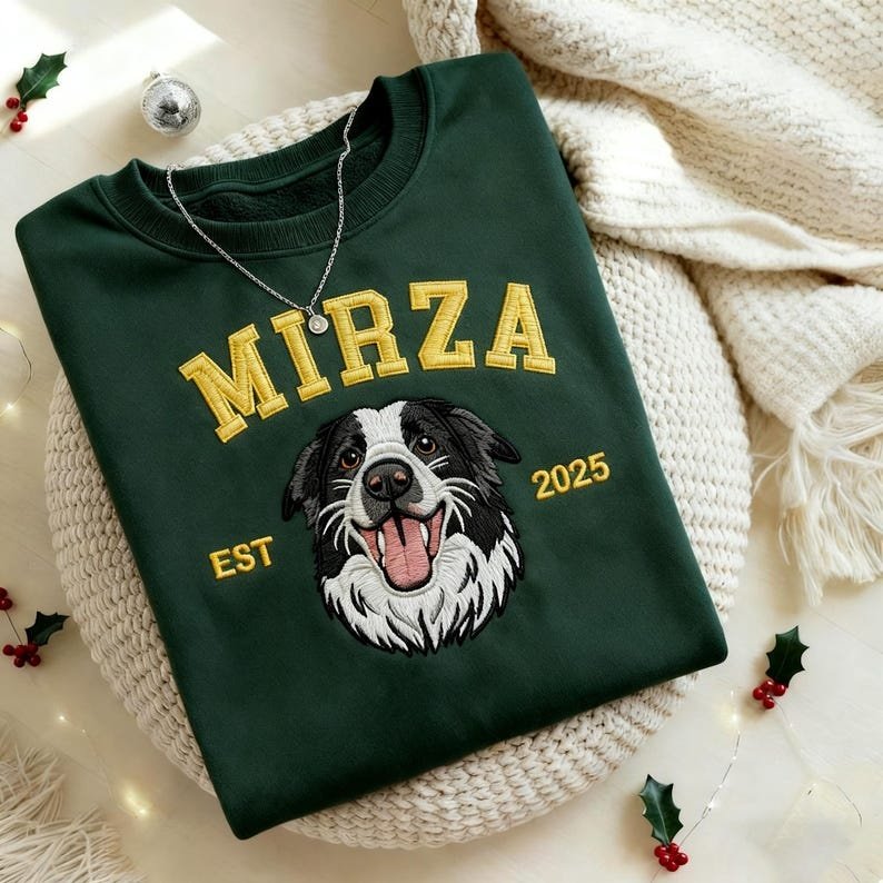 Unisex Pet Embroidered Sweatshirt, Embroidered Dog Hoodie, Custom Dog Face Embroidered Sweatshirt From Photo, Pet Lovers Gift, Gift For Mom Black