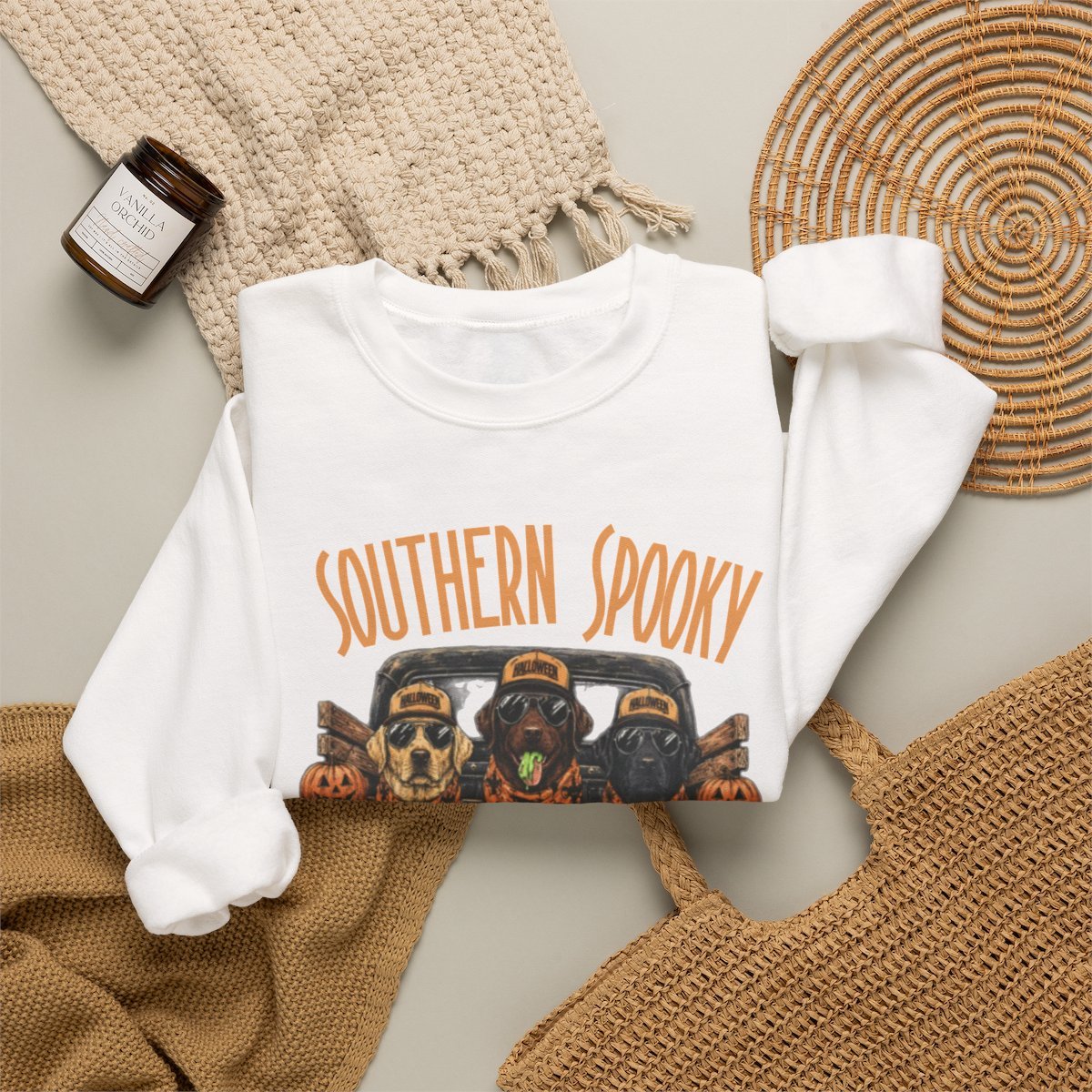 Unisex Southern Spooky Labrador Halloween Sweatshirt for Dog Lovers Detail
