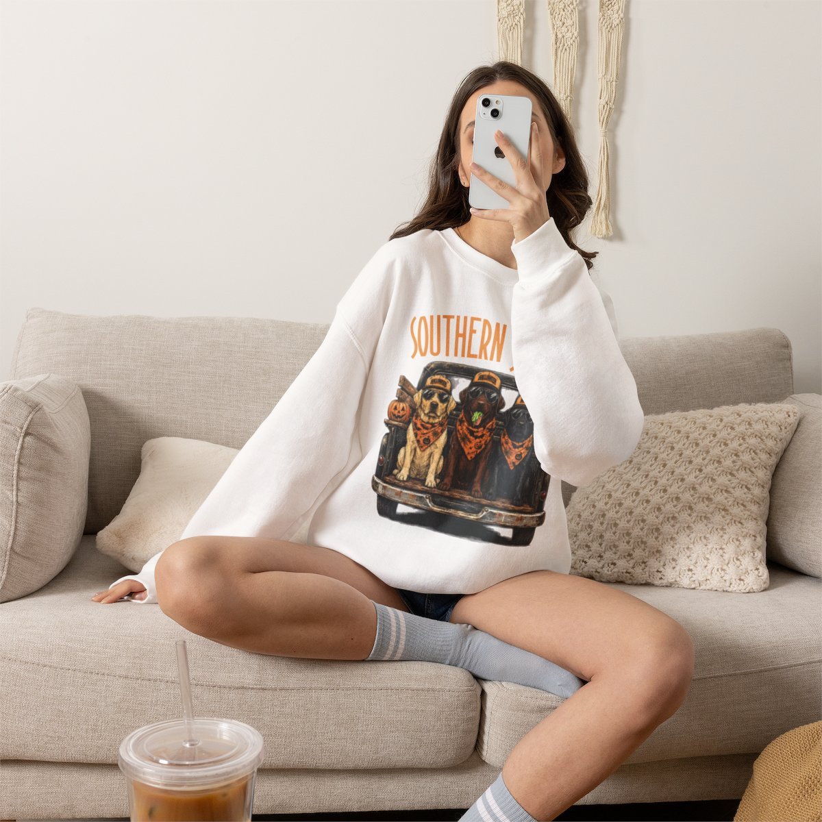 Unisex Southern Spooky Labrador Halloween Sweatshirt for Dog Lovers Detail