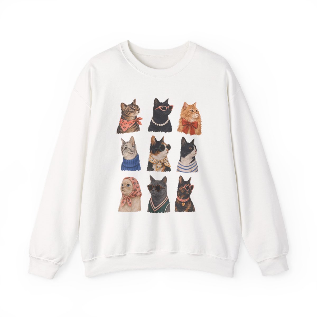 Cute Retro Cat Lover Unisex Crewneck Sweatshirt Cozy Autumn Gift Detail