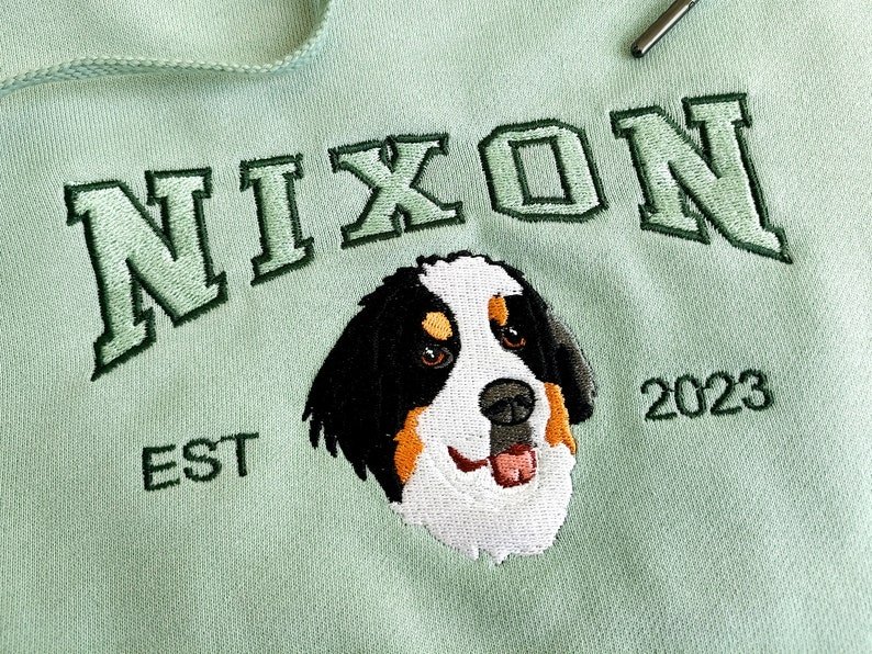 Unisex Custom Dog Hoodie Embroidered Dog Name, Personalized Pet Face Sweatshirt from Your Photo, Varsity Sweatshirt,Gifts for Dog Lover Dark Heather