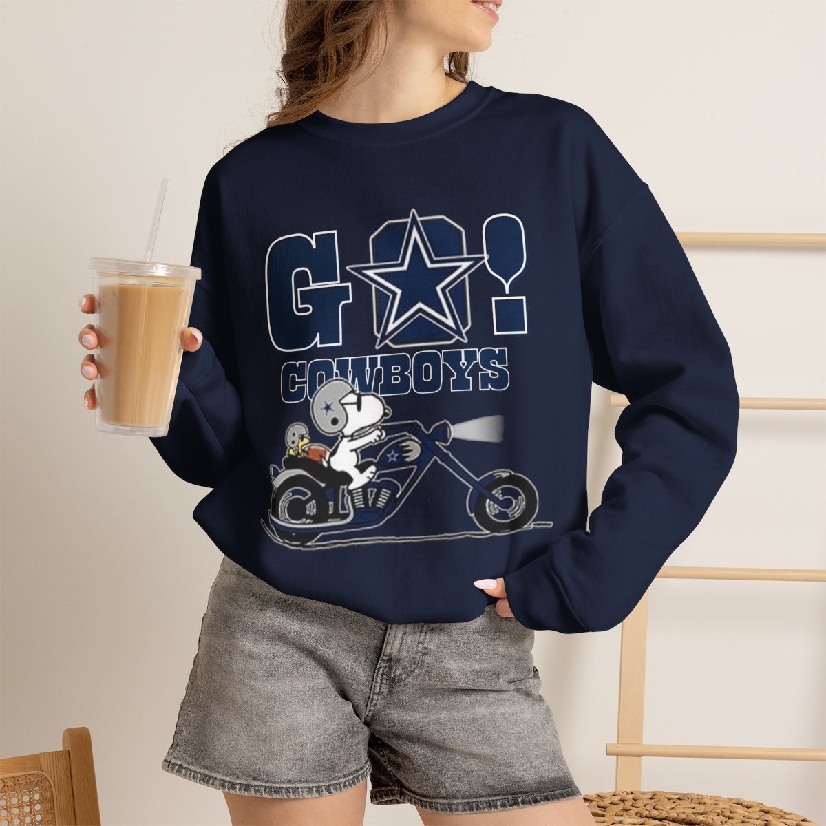Cute Game Day Dog Motorcycle Sweatshirt - Unisex Football Fan Gift Navy