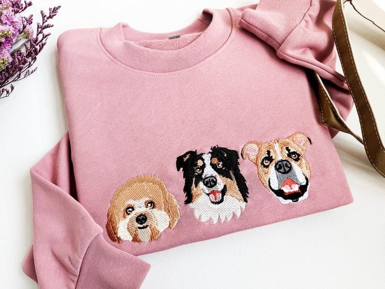 Unisex Embroidered Pet Sweatshirt for Women,Custom Dog Face Embroidered Sweatshirt,Custom Pet Hoodie,Gift for Pet Lovers,Mother's Day Gift 2026 Sport Grey