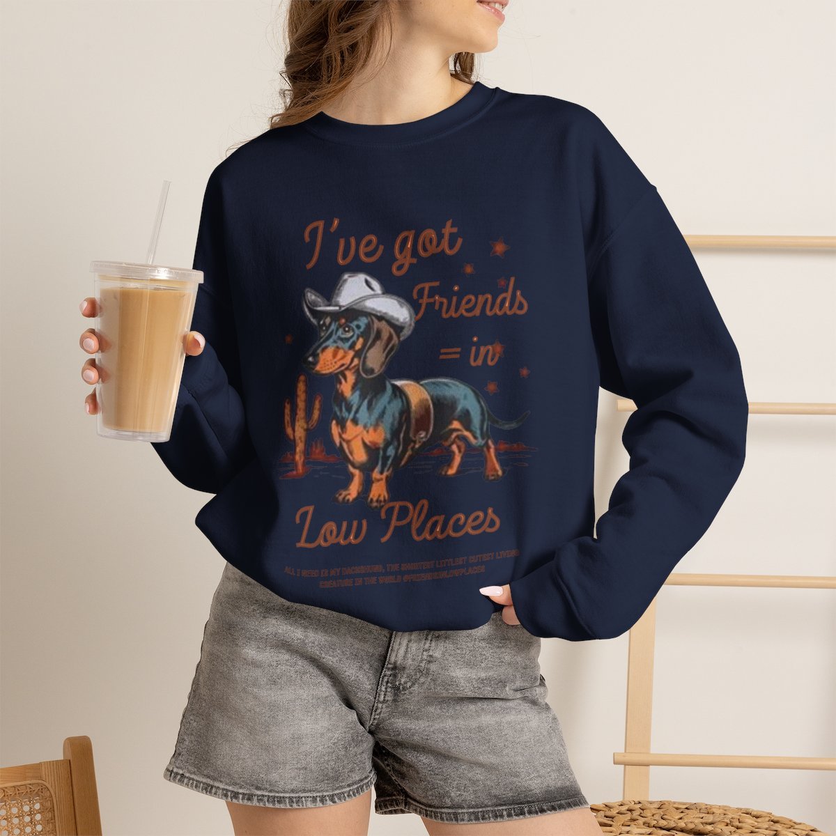 Unisex Dachshund Cowboy Sweatshirt | Friends in Low Places Dog Pullover Navy
