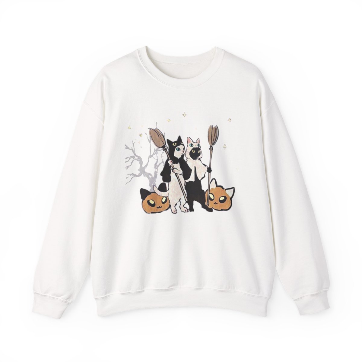 Unisex Cute Witch Cat Halloween Sweatshirt | Spooky Pet Lover Gift Detail