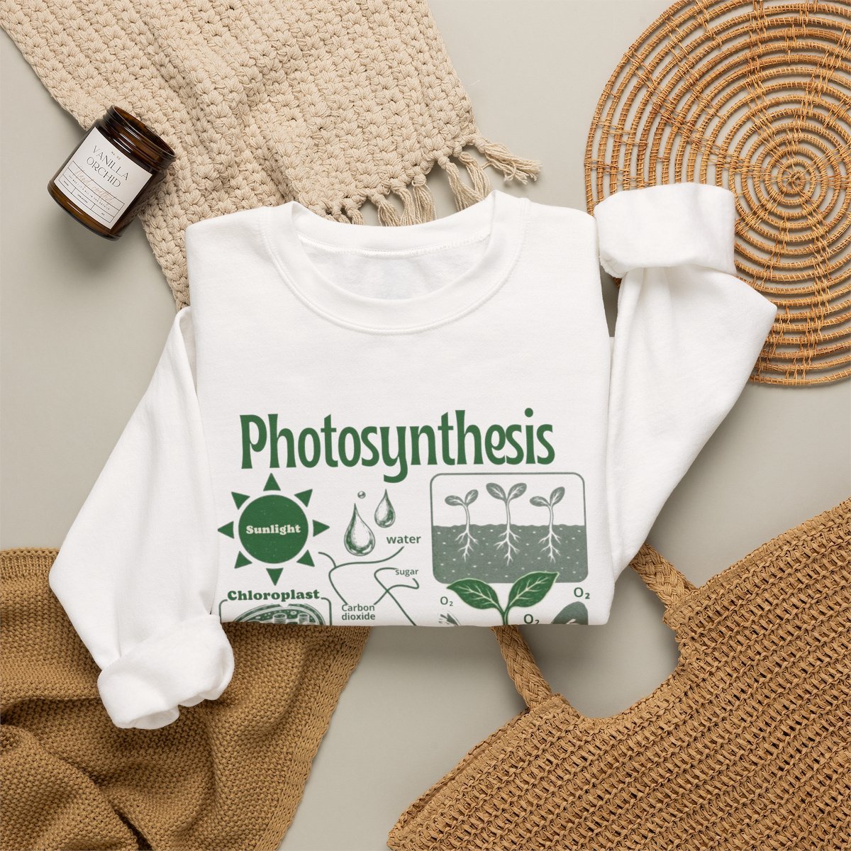 Unisex Funny Cat Photosynthesis Graphic Sweatshirt for Nature Lovers Detail