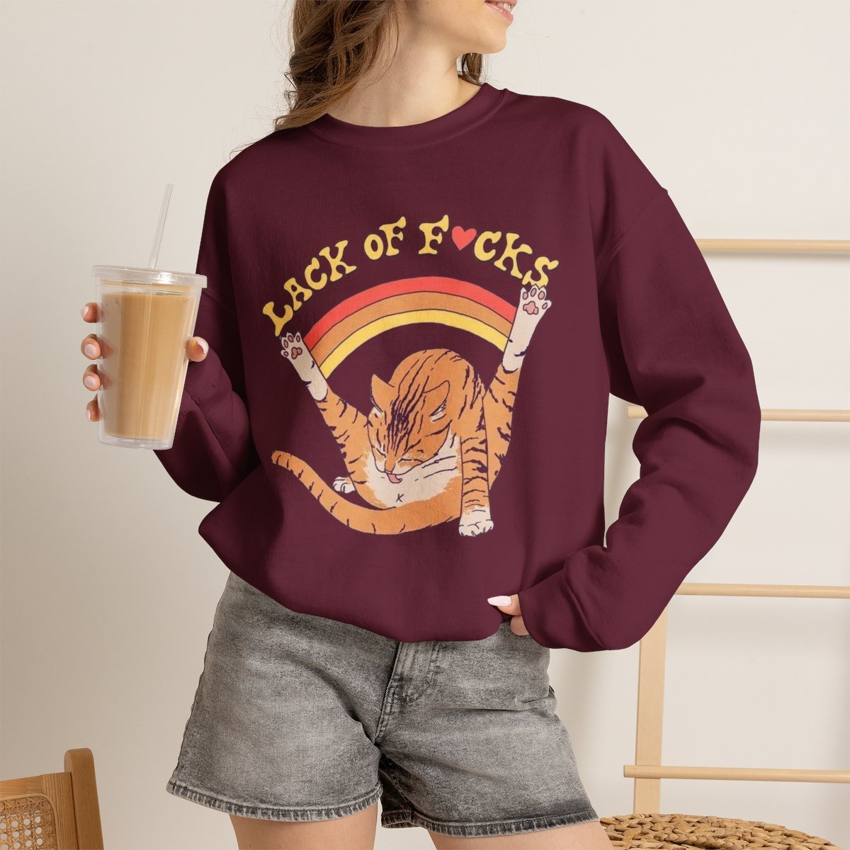 Funny Orange Cat Graphic Unisex Sweatshirt Cute Pet Lover Gift Maroon