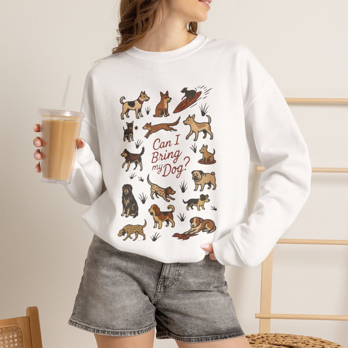 h123qz.jpg Can I Bring My Dog? Cute Dog Lover Unisex Sweatshirt White
