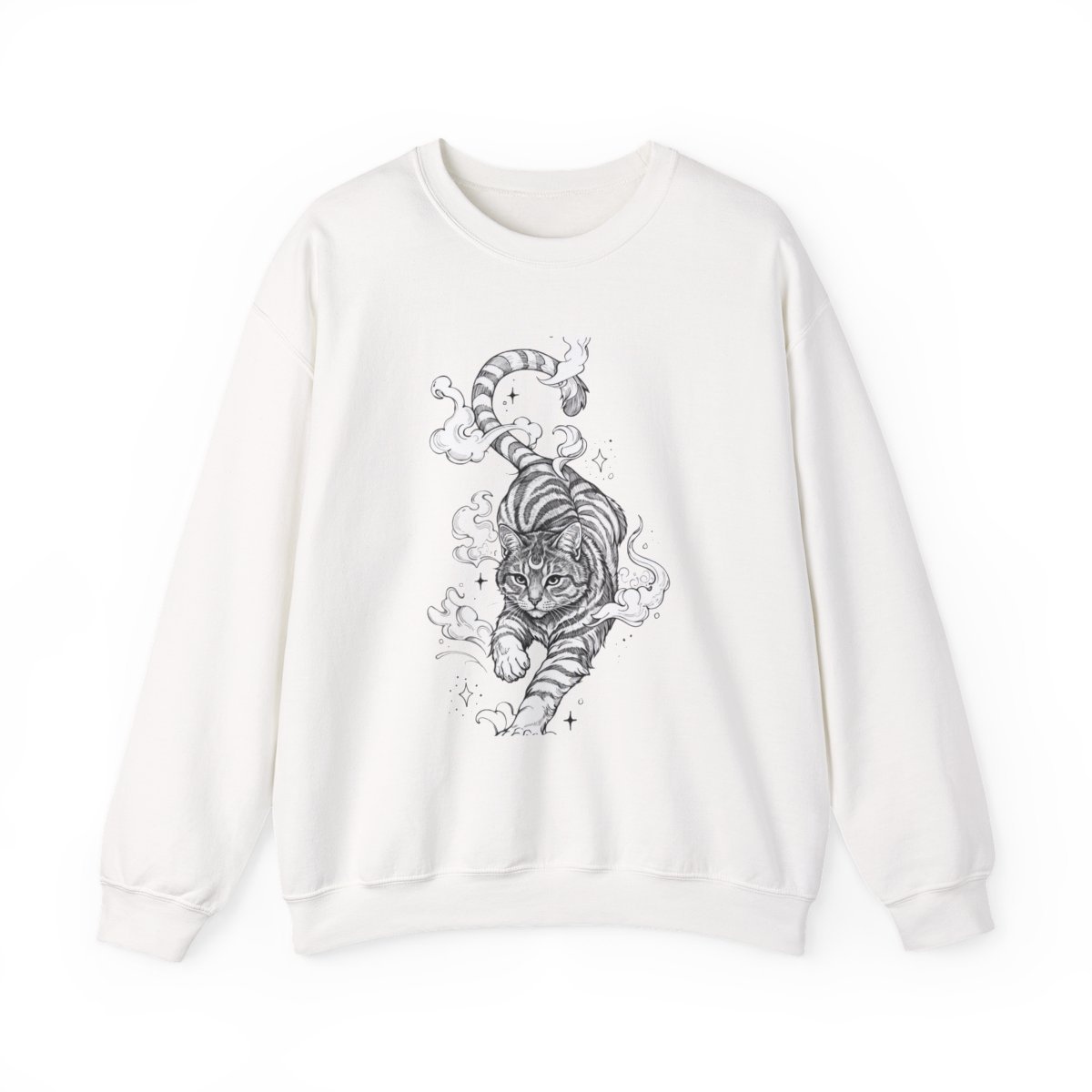 Celestial Mystic Cat Unisex Sweatshirt | Witchy Feline Line Art Detail