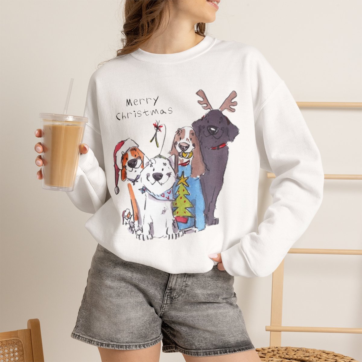 h3938l.jpg Unisex Festive Christmas Dog Sweatshirt for Pet Lovers | Holiday Apparel White