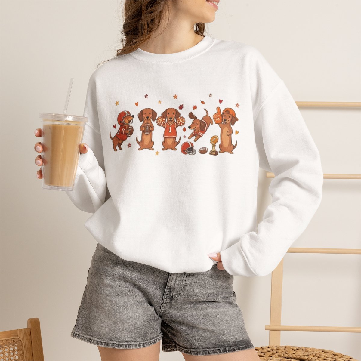 hnbh6w.jpg Cute Dachshund Football Game Day Unisex Sweatshirt White