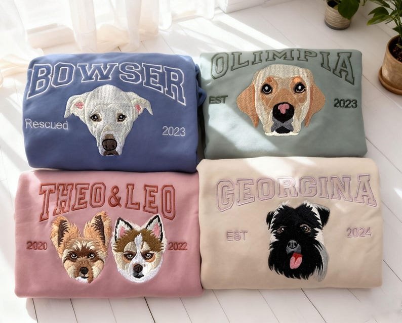 Unisex Custom Dog Hoodie Embroidered Dog Name, Personalized Pet Face Sweatshirt from Your Photo, Varsity Sweatshirt,Gifts for Dog Lover White