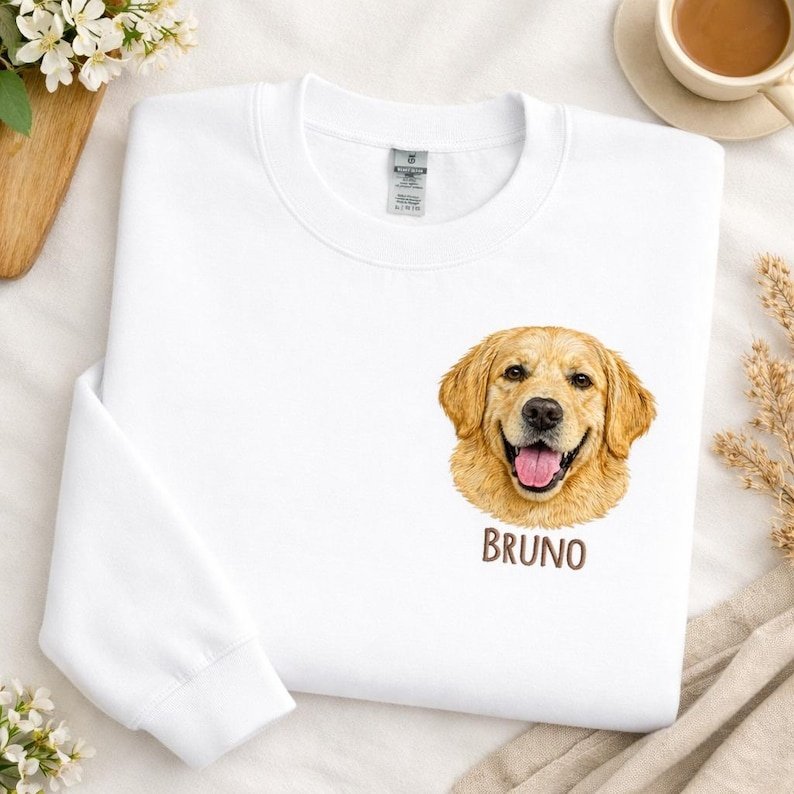 Unisex Custom Pet Portrait Embroidered Hoodie, Personalized Dog or Cat Photo Swearshirt, Pet Lover Gift, Dog Mom Mothers Day Gift, Cat Dad Pullover Navy