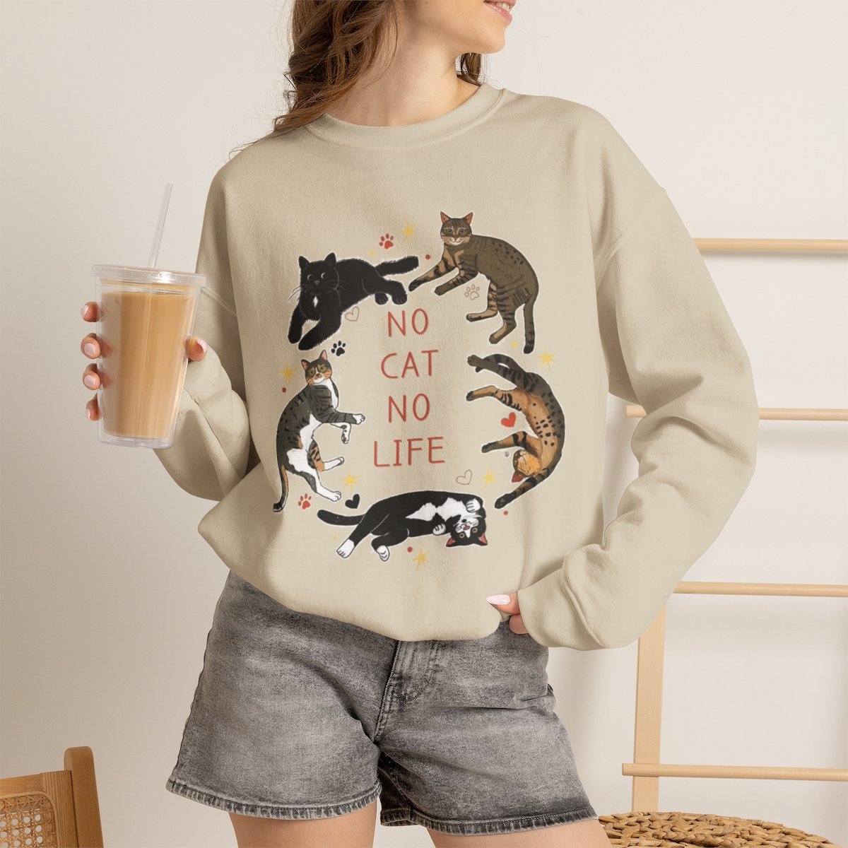 Cute Cat Sweatshirt for Pet Lovers – Cozy Unisex Apparel Gift Sand