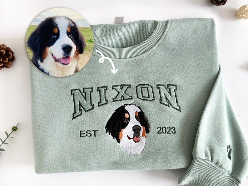 Unisex Custom Dog Hoodie Embroidered Dog Name, Personalized Pet Face Sweatshirt from Your Photo, Varsity Sweatshirt,Gifts for Dog Lover Black