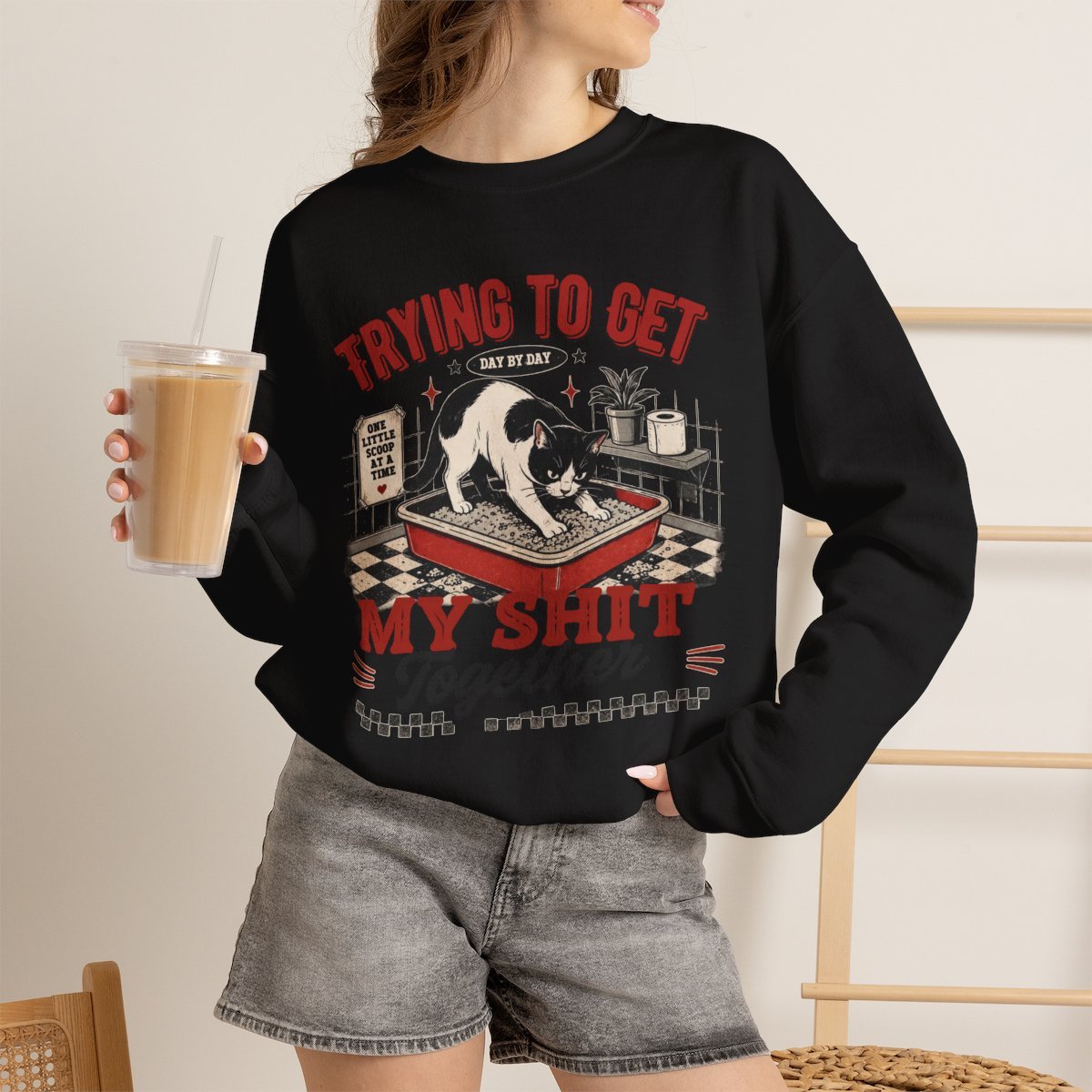 Unisex Funny Cat Sweatshirt - Cat Lover Gift & Cute Pet Pun Apparel Black