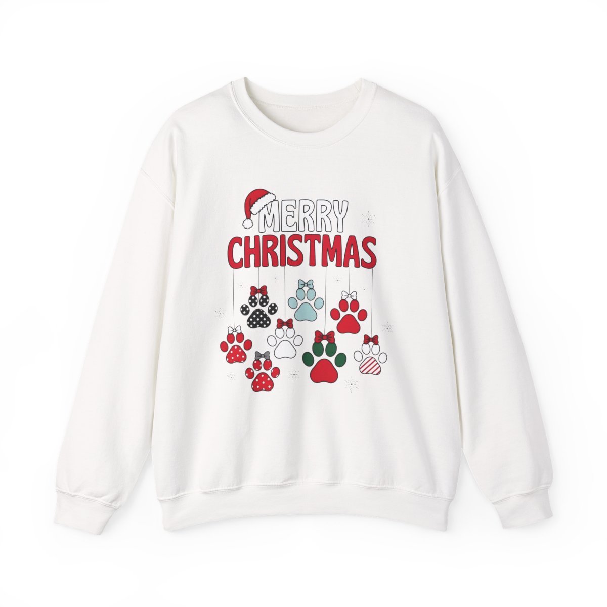 Unisex Cozy Merry Christmas Paw Print Sweatshirt for Dog Lovers Detail