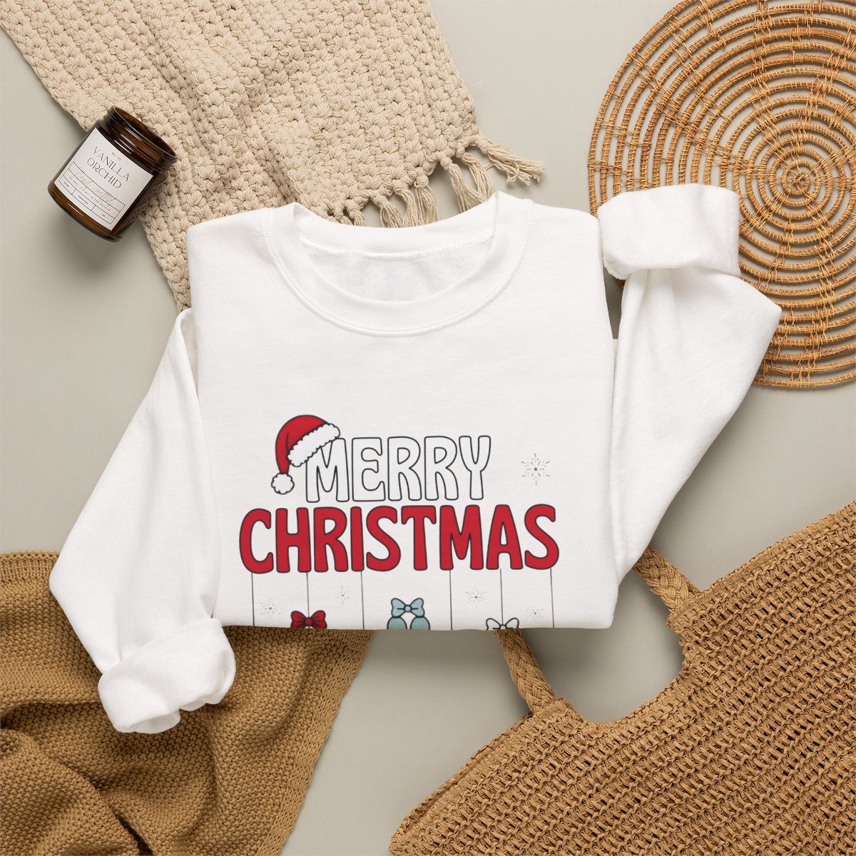 Unisex Cozy Merry Christmas Paw Print Sweatshirt for Dog Lovers Detail