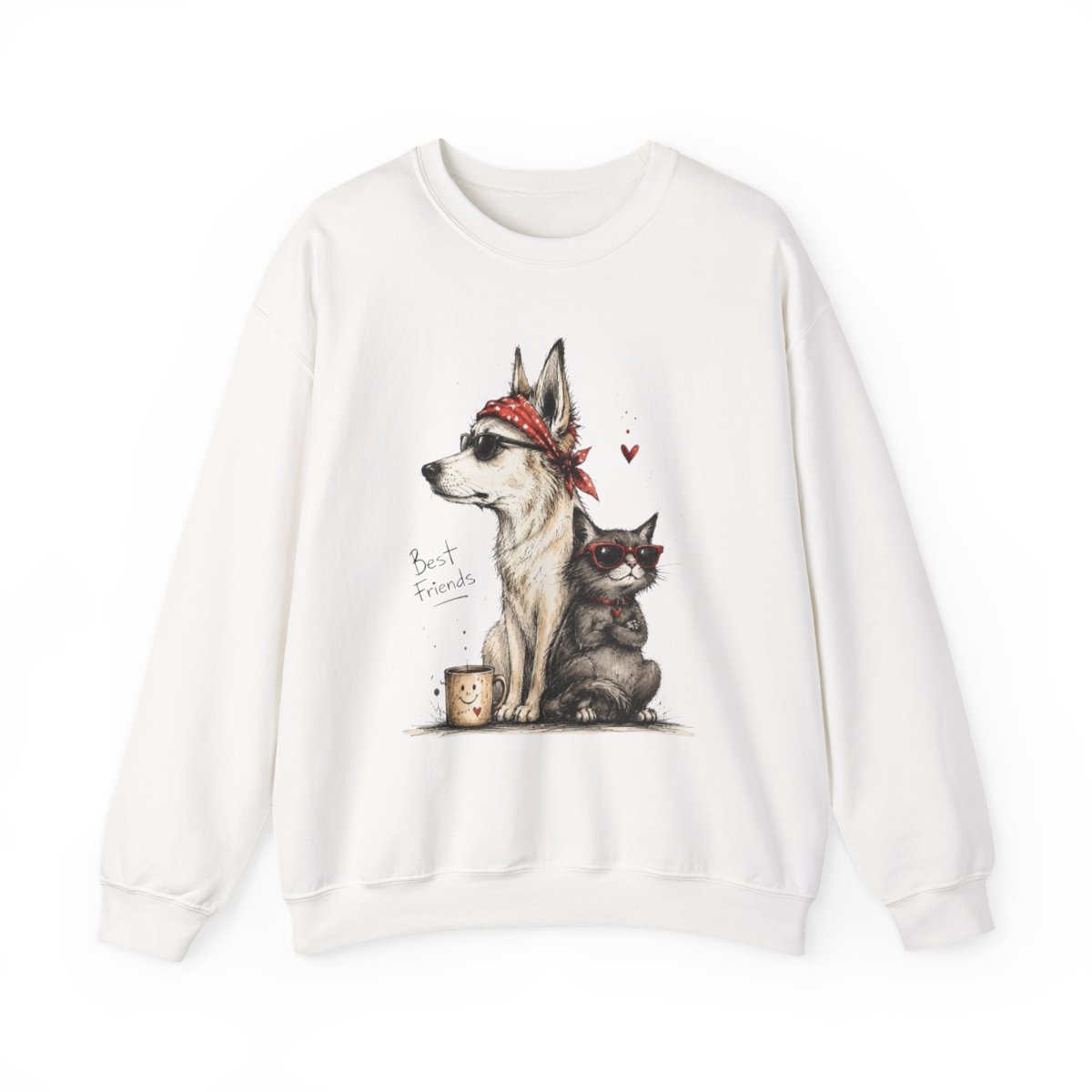 Unisex Cool Dog and Cat Best Friends Graphic Sweatshirt - Cute Pet Lover Gift Detail