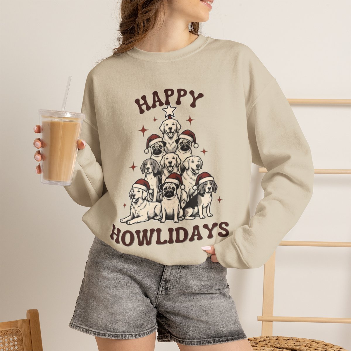 Cute Dog Lover Christmas Tree Unisex Sweatshirt | Happy Howlidays Holiday Gift Sand
