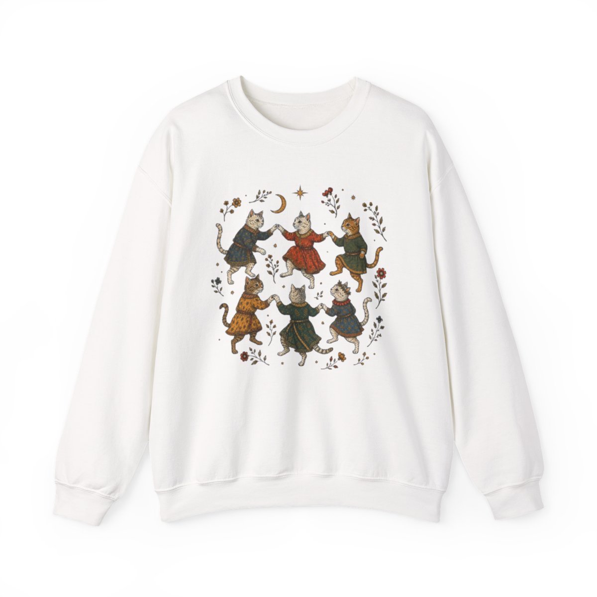 Unisex Cozy Dancing Cats Graphic Sweatshirt for Cat Lovers Detail
