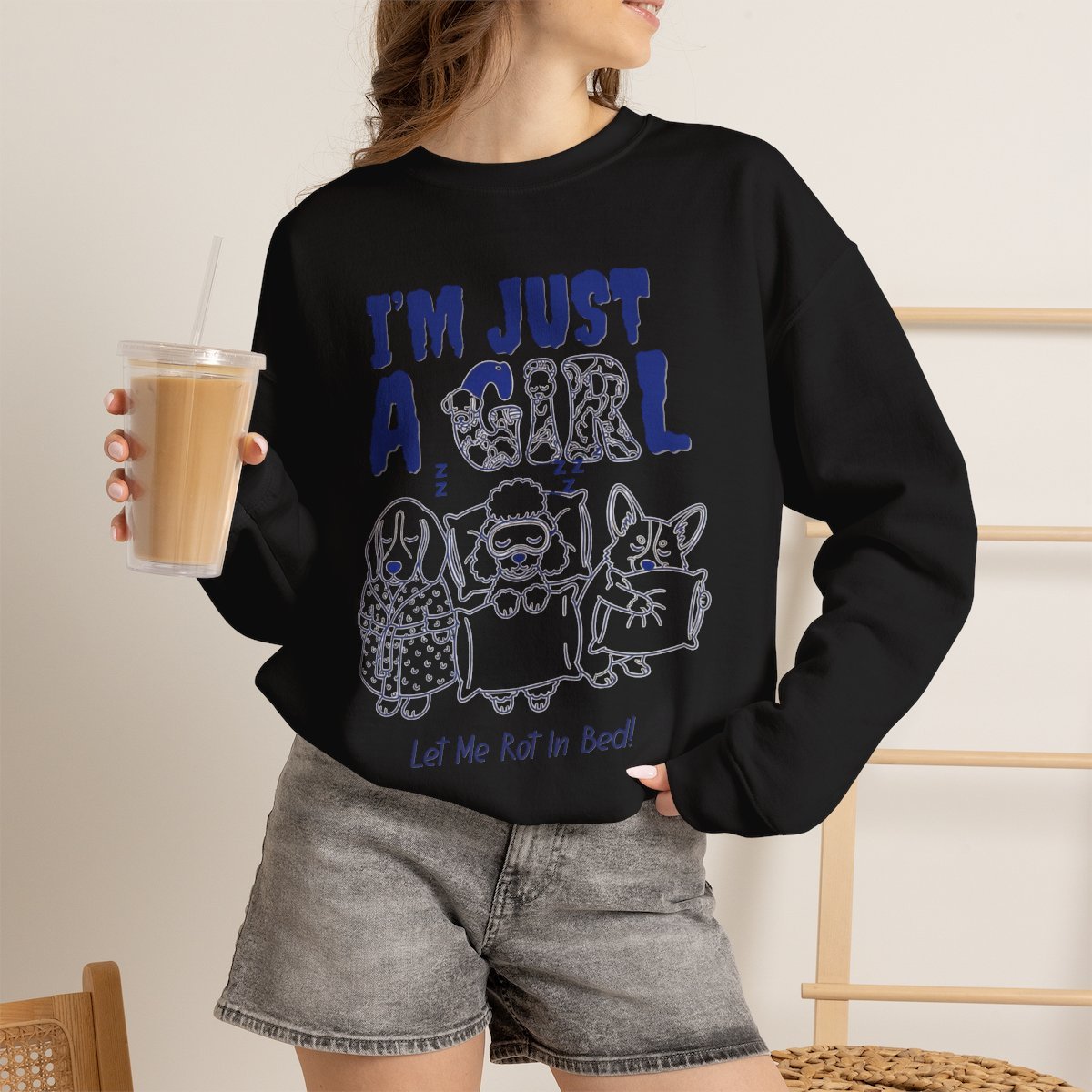 Unisex Funny Dog Lover Sweatshirt - Cute Cozy Sleeping Puppy Lounge Crewneck Black
