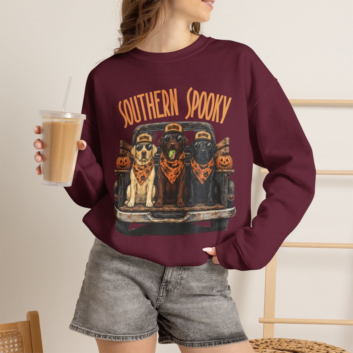 Unisex Southern Spooky Labrador Halloween Sweatshirt for Dog Lovers Maroon
