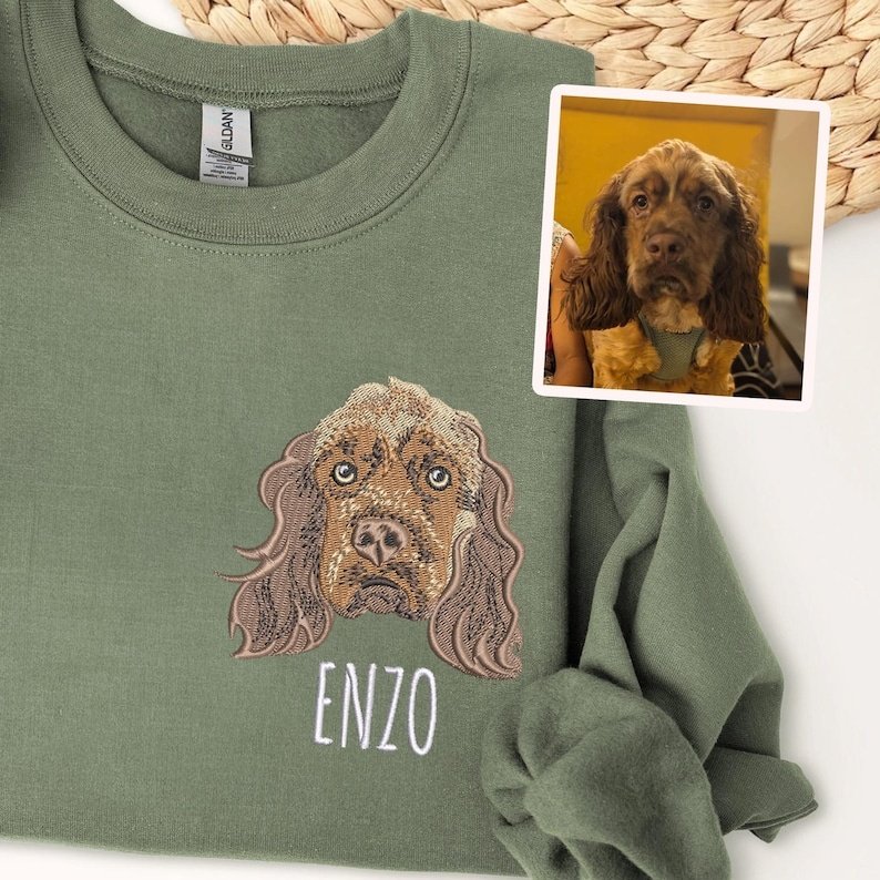 Unisex Custom Embroidered Pet Sweatshirt, Personalized Pet Face Sweatshirt from Your Photo, Gifts for Dog Lover White