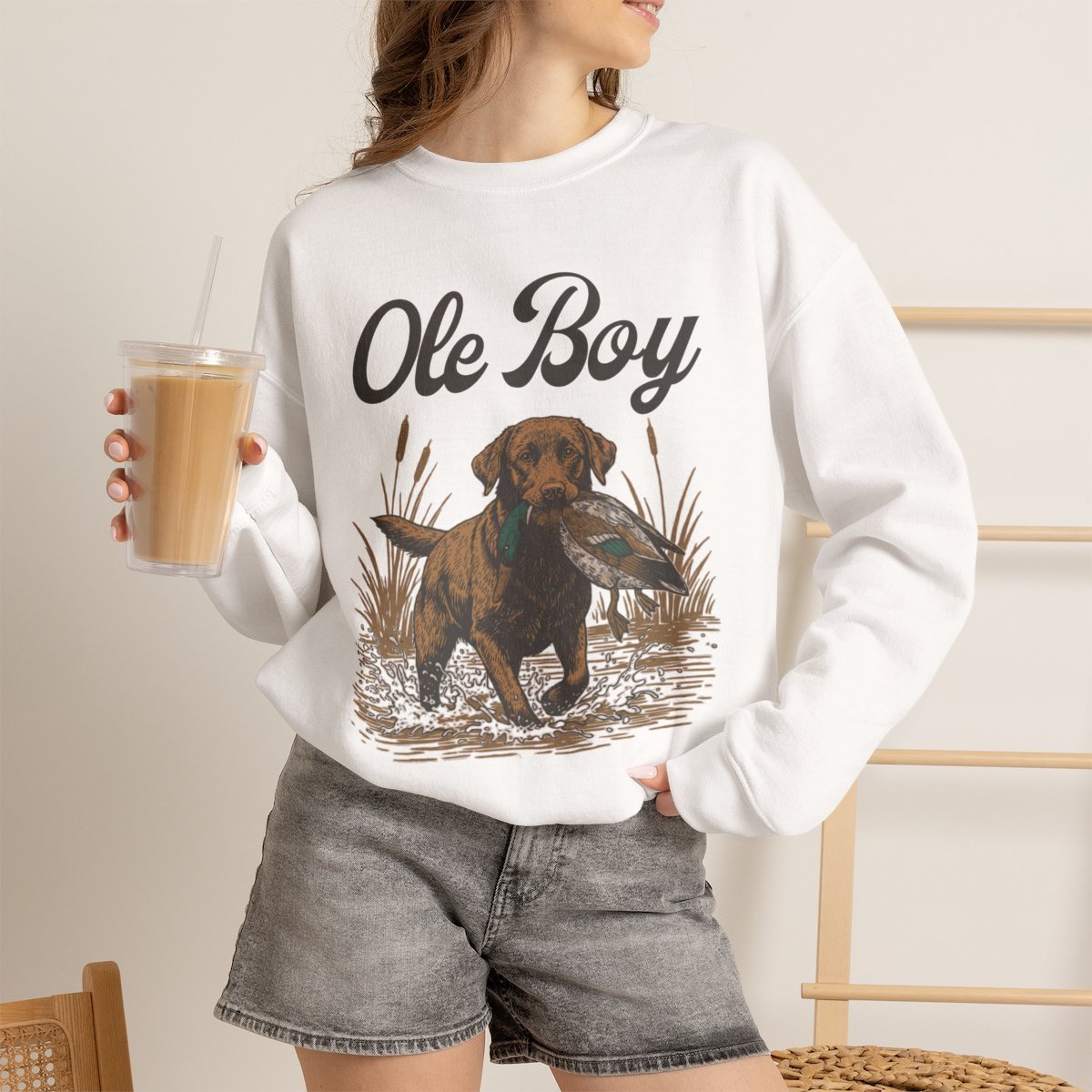 mruh66.jpg Unisex Vintage Retriever Duck Hunting Sweatshirt for Dog Lovers White