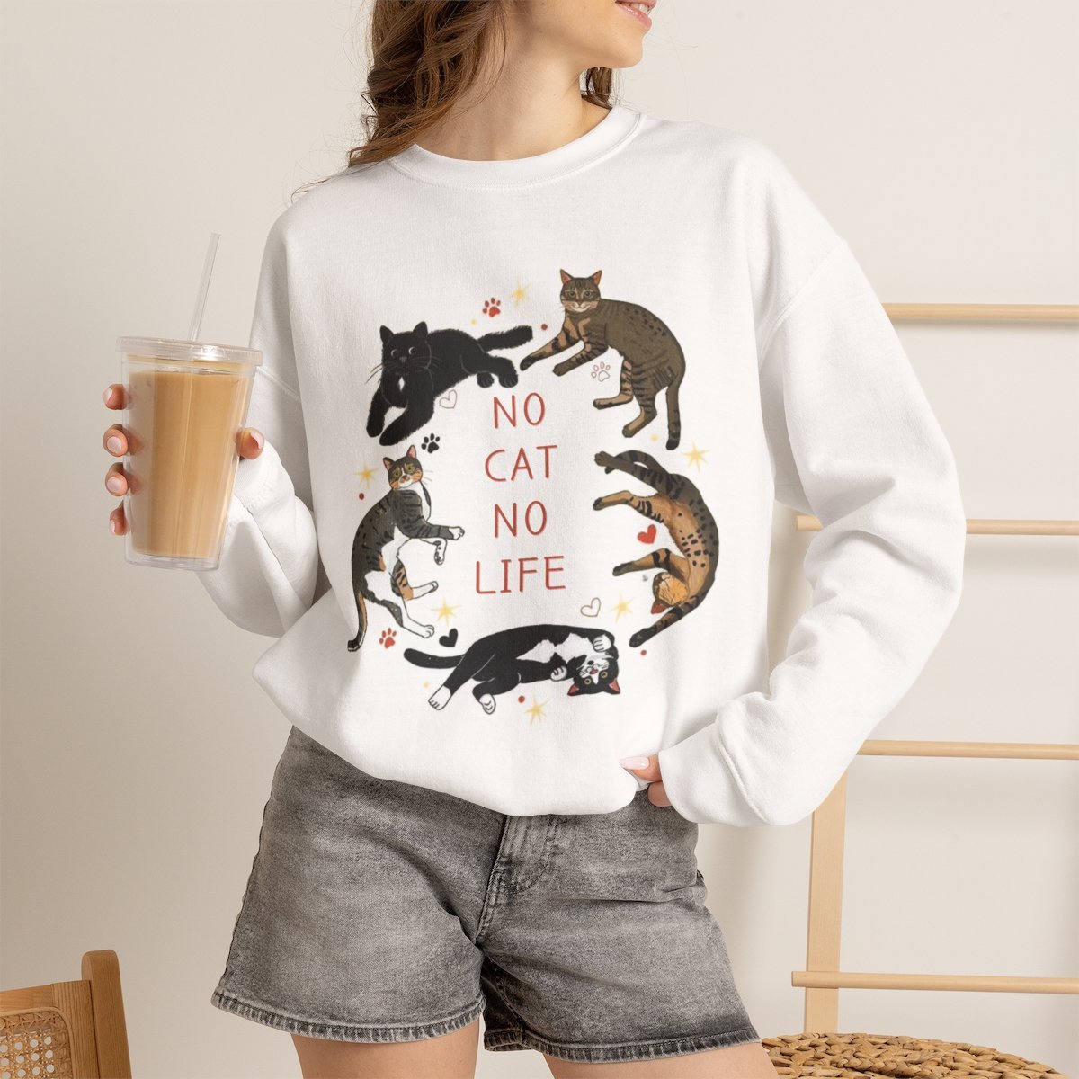 mtcuaf.jpg Cute Cat Sweatshirt for Pet Lovers – Cozy Unisex Apparel Gift White