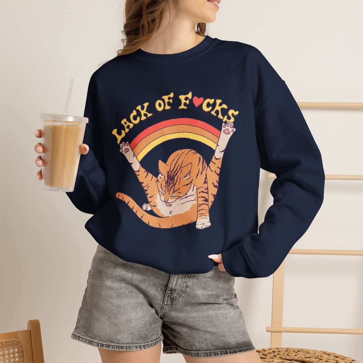 Funny Orange Cat Graphic Unisex Sweatshirt Cute Pet Lover Gift Navy