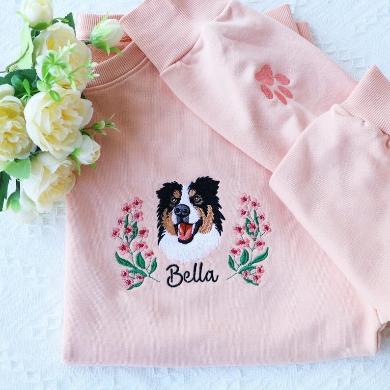 Unisex Pet Christmas Embroidered Sweatshirt Using Photo, Custom Dog Sweater, Embroidered Cat Crewneck gift for Pet Owner, Personal Pet Gifts Black