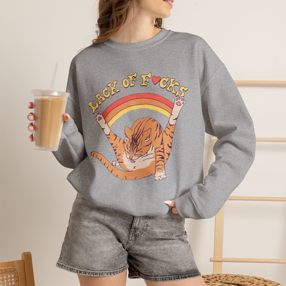 Funny Orange Cat Graphic Unisex Sweatshirt Cute Pet Lover Gift Sport Grey