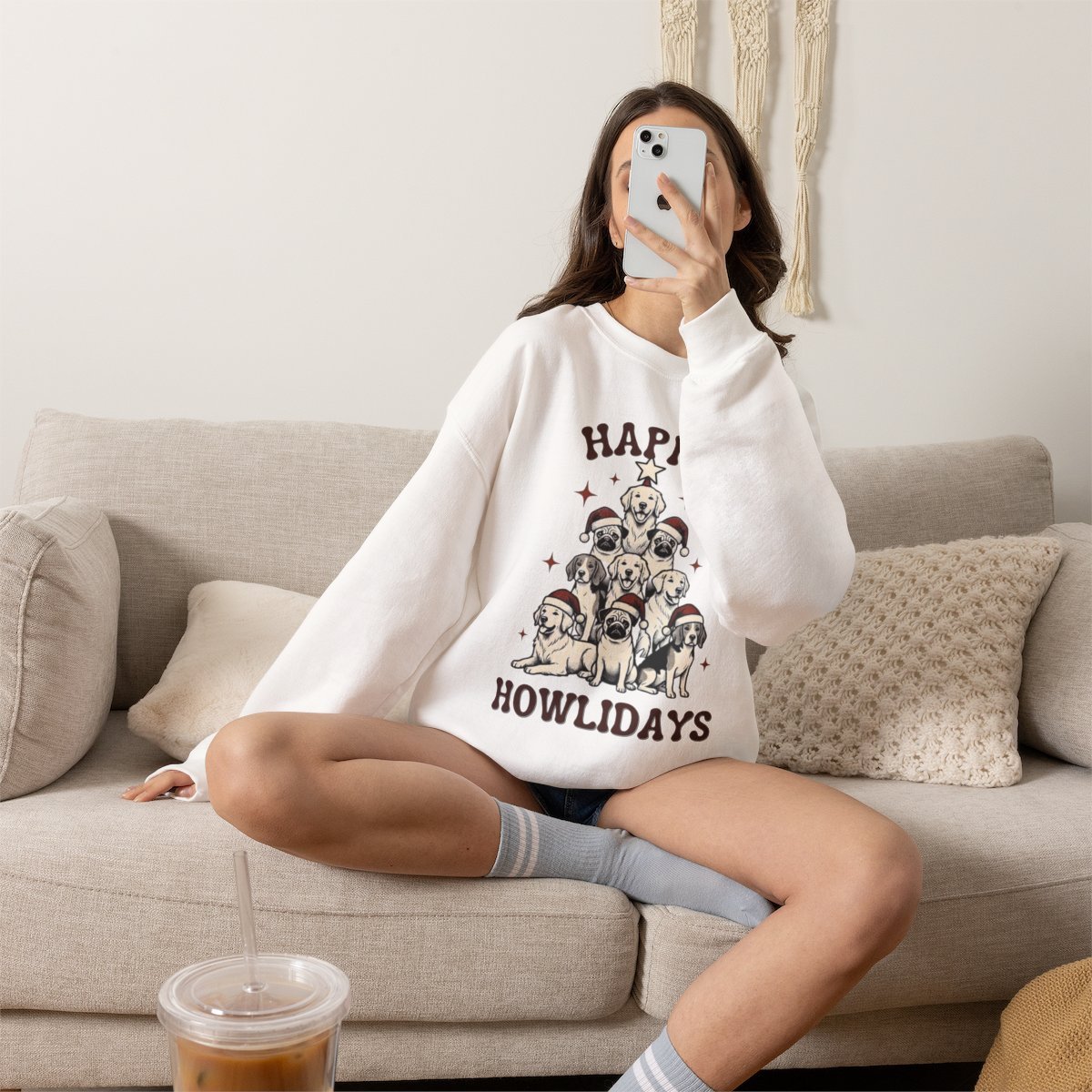 Cute Dog Lover Christmas Tree Unisex Sweatshirt | Happy Howlidays Holiday Gift Detail