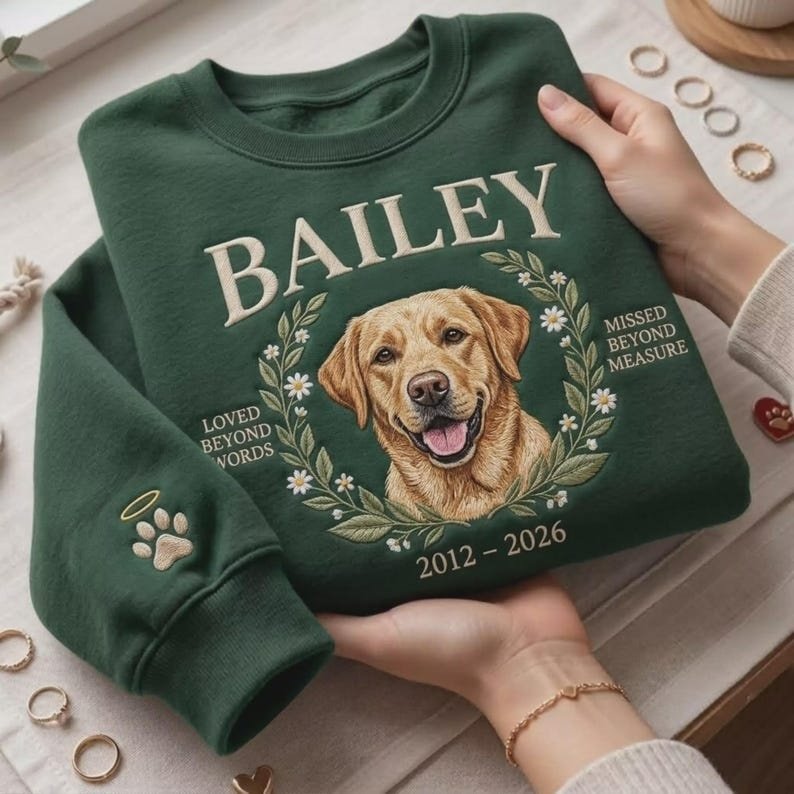 Unisex Custom Pet Memorial Embroidered Sweatshirt, Forever My Pet Shirt, Pet Remembrance Pullover Crewneck, Animal Gift, Animal Lover Sweatshirt Maroon