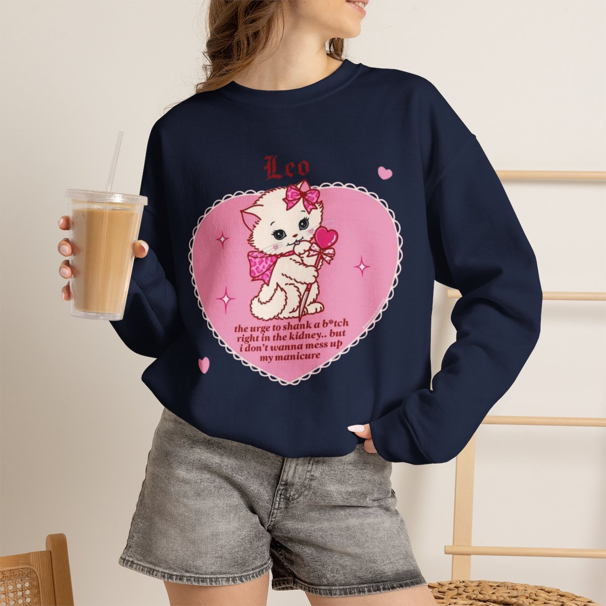 Unisex Funny Cat Meme Sweatshirt Kawaii Grunge Aesthetic Gift Navy