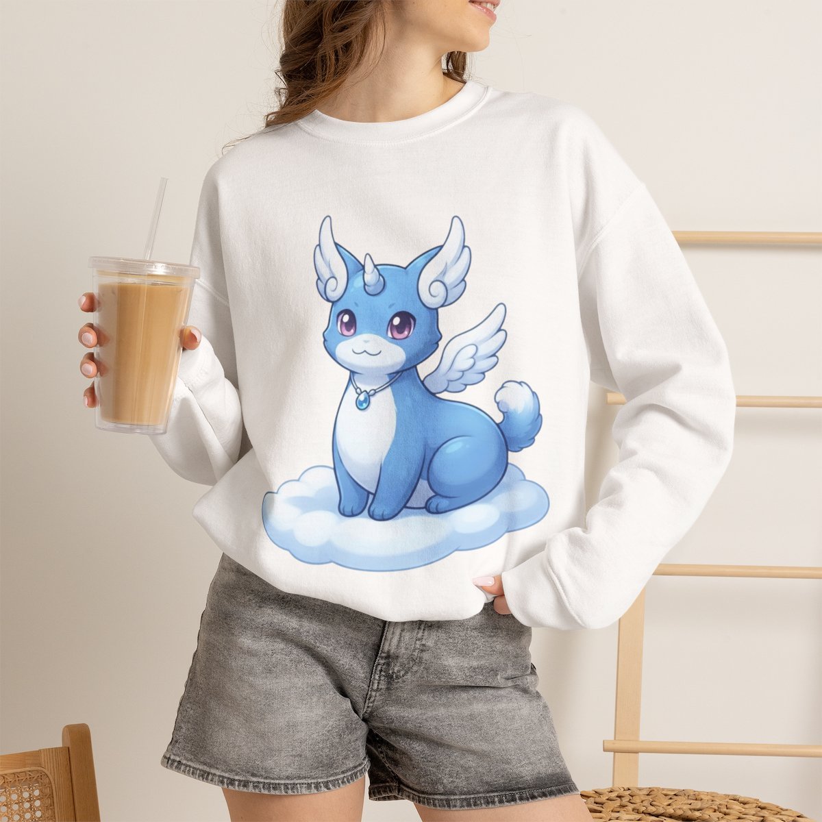 o1zi28.jpg Cute Celestial Cloud Cat Unisex Sweatshirt | Aesthetic Pet Lover Gift White