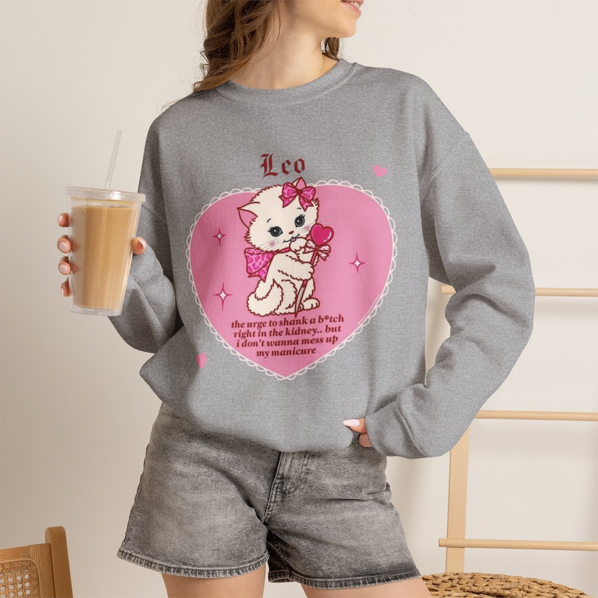 Unisex Funny Cat Meme Sweatshirt Kawaii Grunge Aesthetic Gift Sport Grey