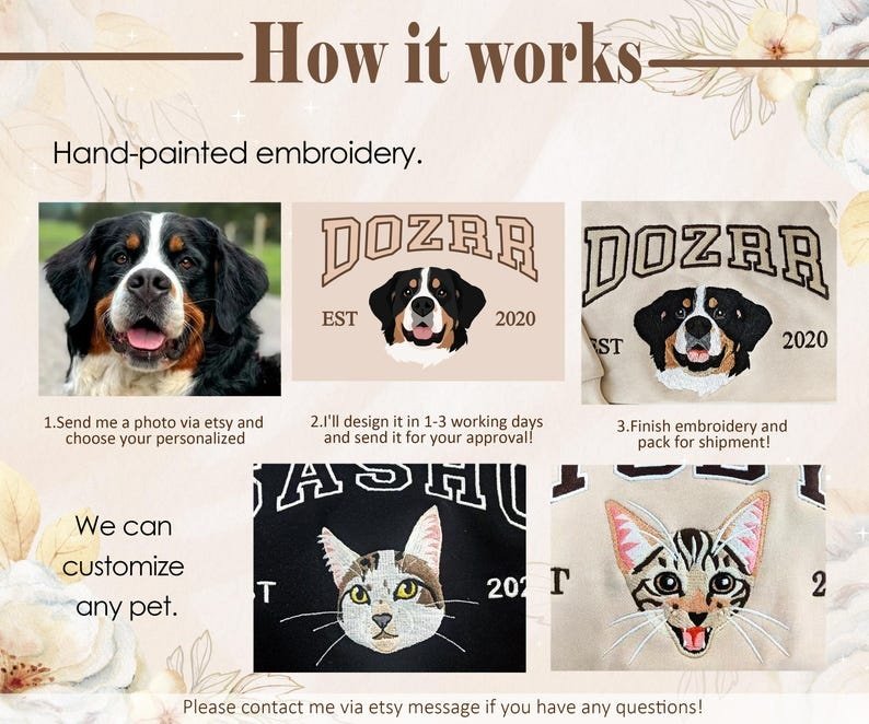 Unisex Pet Embroidered Sweatshirt, Embroidered Dog Hoodie, Custom Dog Face Embroidered Sweatshirt From Photo, Pet Lovers Gift, Gift For Mom Detail