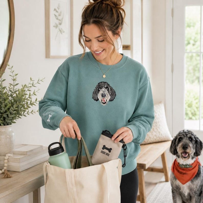 Unisex Comfort Colors Custom Embroidered Pet Sweatshirt - Dog or Cat Portrait From Photo Sweater - Dog Mama Sweatshirt - Mom Birthday Gift Maroon
